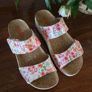 Alegria Floral Sandals Size 38 US 7.5 Cork Footbed White Sole Hook Loop Straps